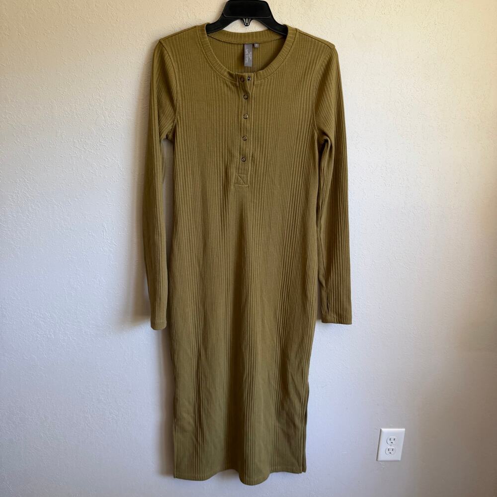 NWT Sweaty Betty Henley Midi Dress Ribbed Woodland Green Womens S Side Split